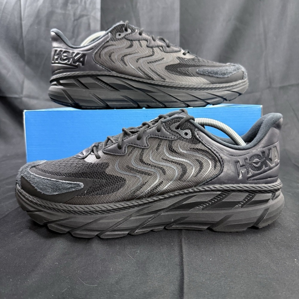 HOKA ONE ONE Clifton LS Black Asphalt Suede Running Shoes Mens 12 Women 13